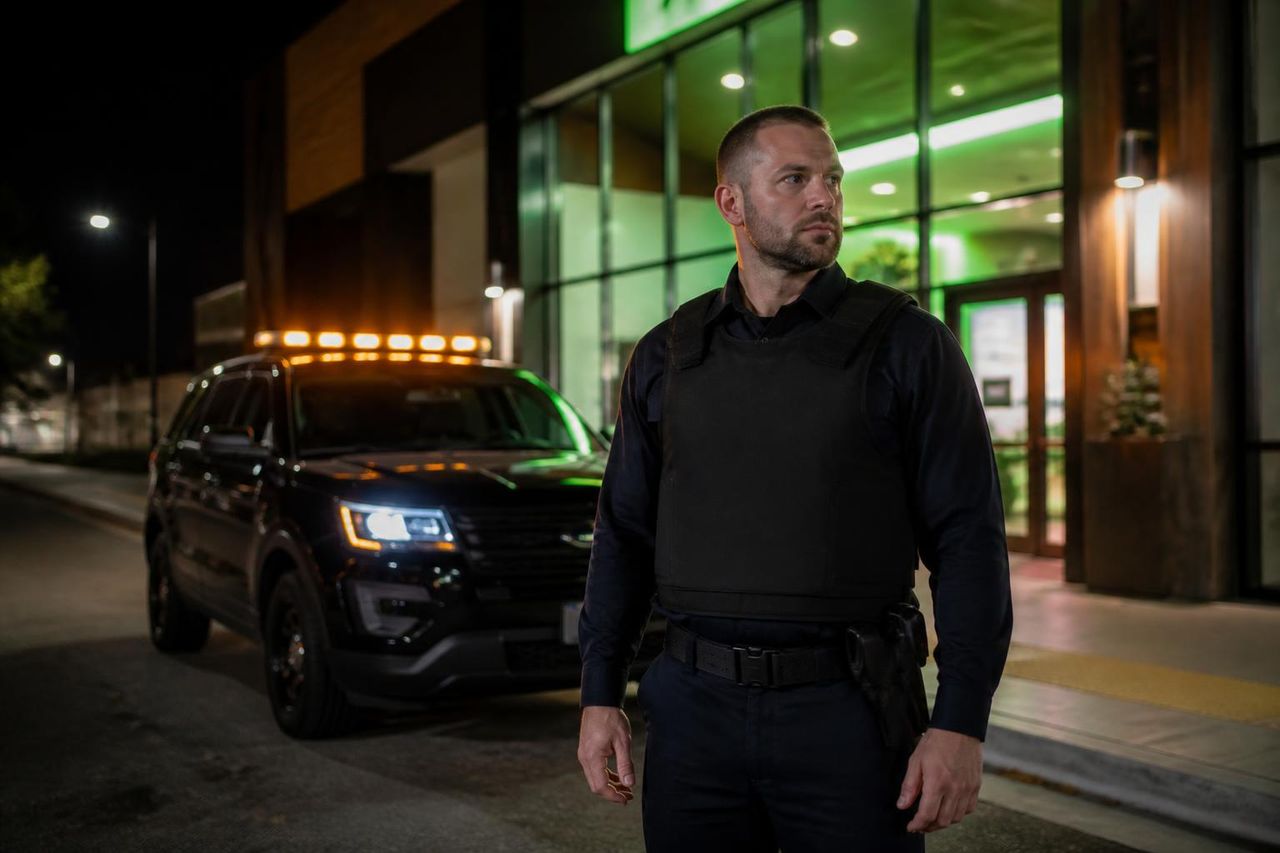 Dispensary security guard Sacramento — Stormhammer officer at cannabis dispensary ID check, Del Paso Blvd, 95815