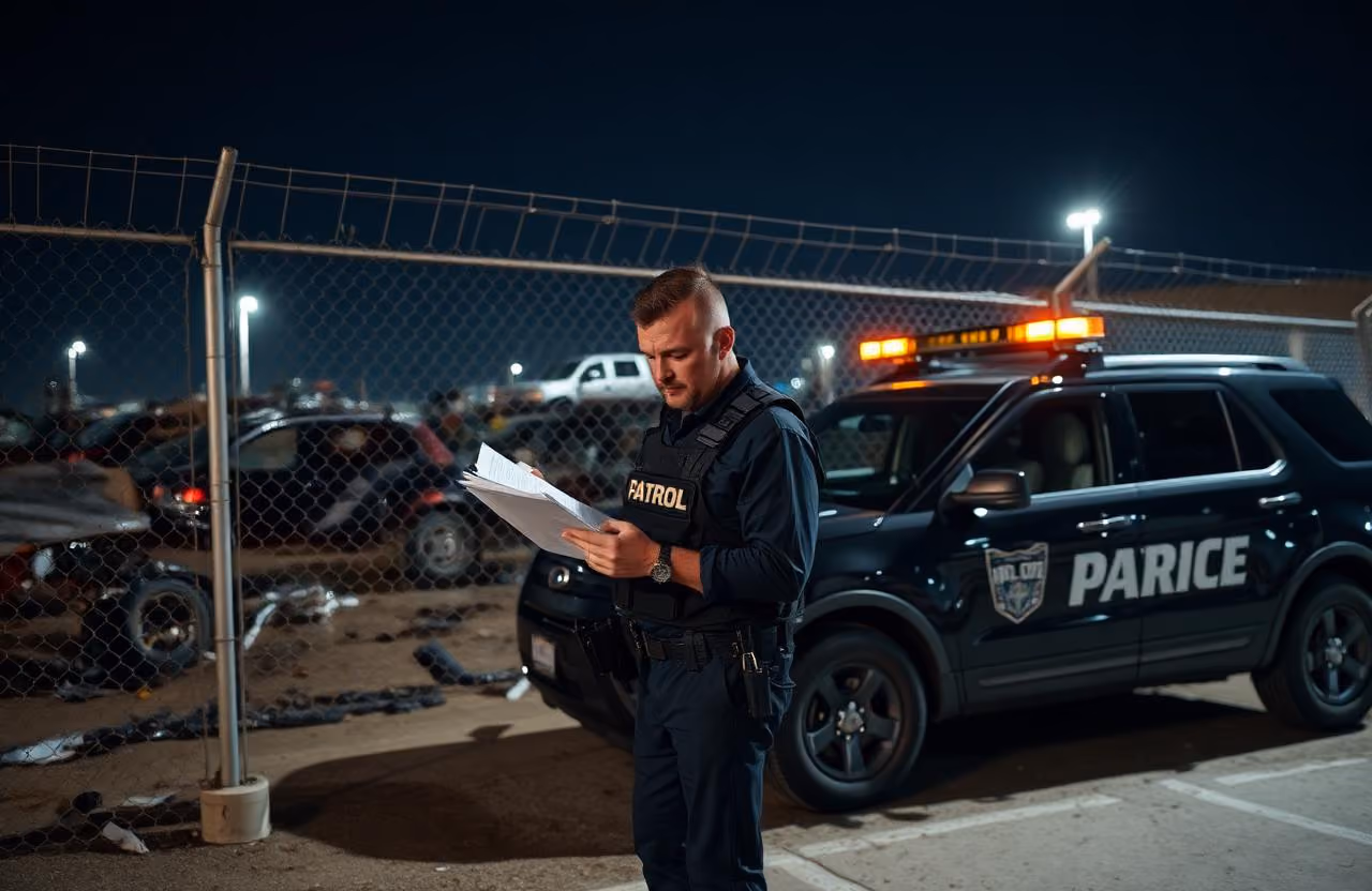 Tow yard security guard Sacramento — Stormhammer officer inside impound lot, Power Inn Rd, 95826