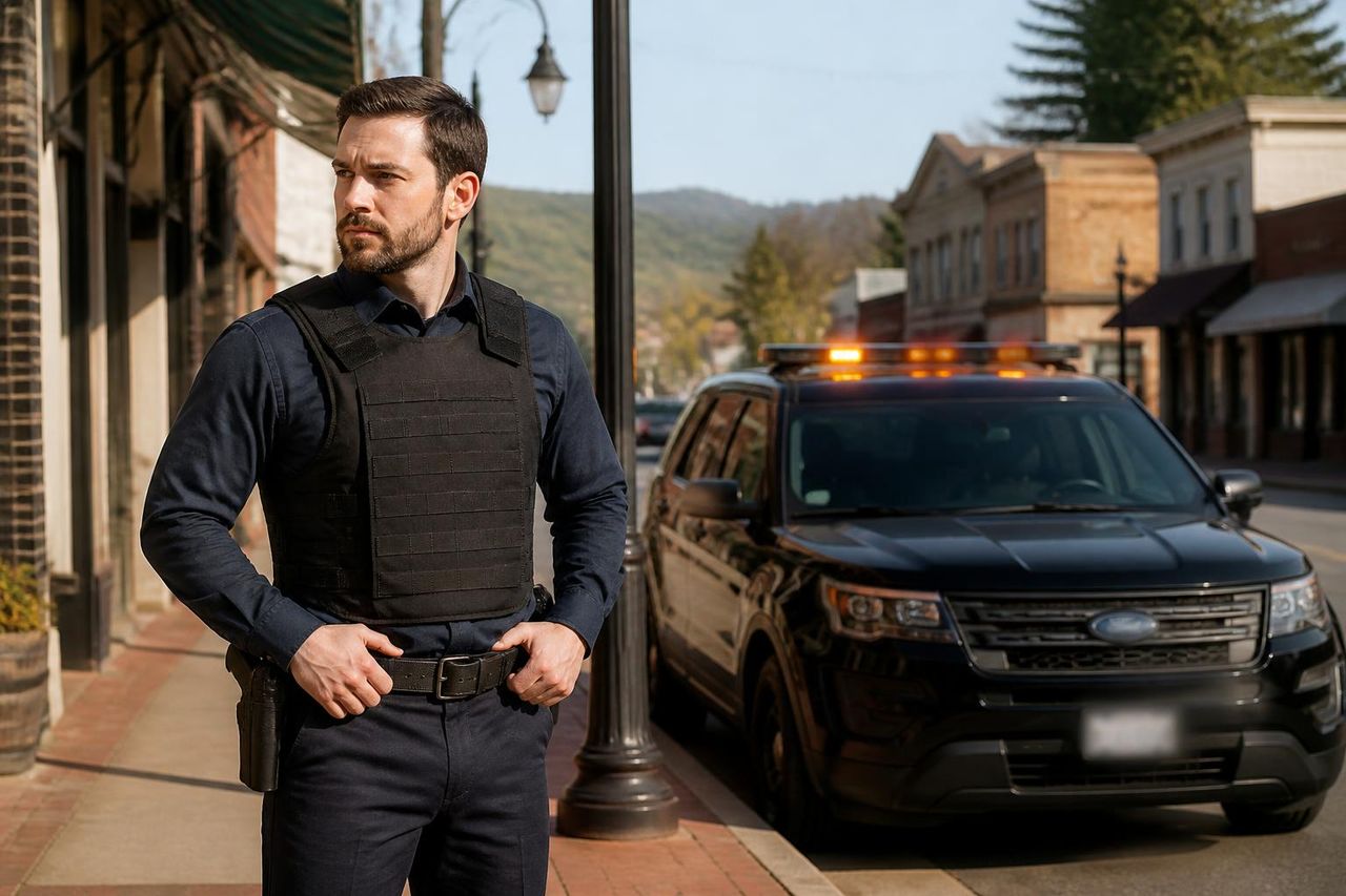 Security patrol Auburn CA Old Town — Stormhammer officer on Lincoln Way, 95603