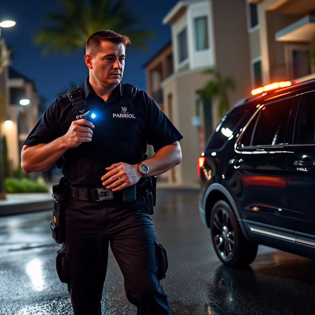 Apartment patrol South Natomas Sacramento — Stormhammer officer checking pool gate, Northgate Boulevard, 95833