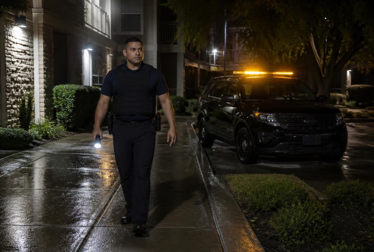 Apartment patrol South Natomas Sacramento — Stormhammer officer checking pool gate, Northgate Boulevard, 95833