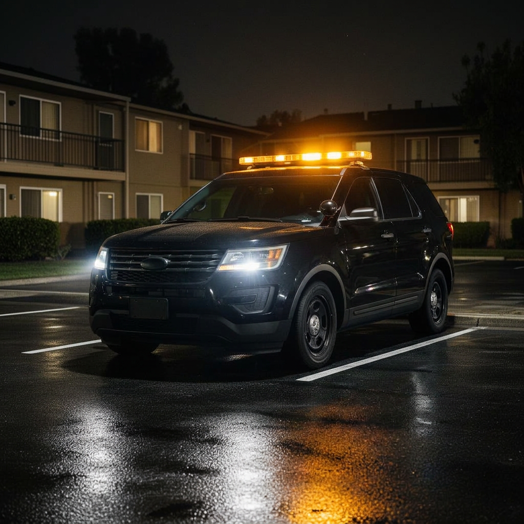Marked SUV, amber light bar — GPS-verified checkpoint tour