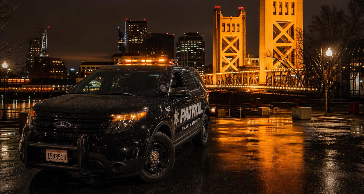 Stormhammer Patrol SUV at the Sacramento Tower Bridge — security guard near me Sacramento apartment communities — security guard near me Sacramento apartment communities