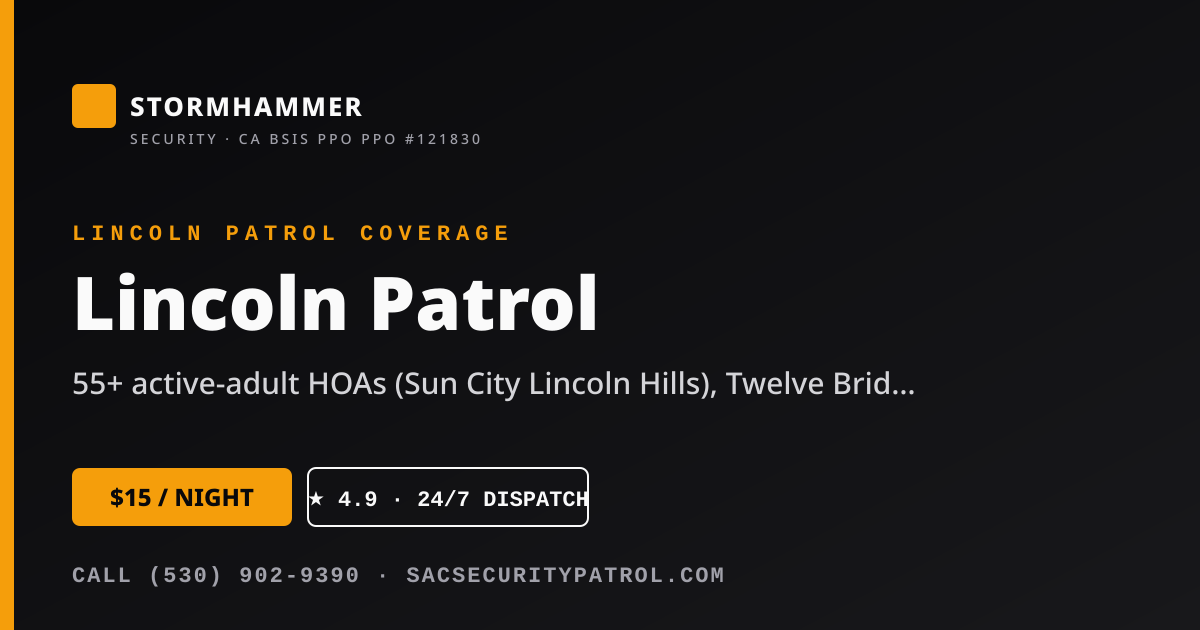 Stormhammer Security, Inc. marked patrol SUV on nightly security guard tour in Lincoln